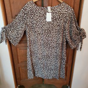 NWT H&M Brown and Cream Flower Midi Dress